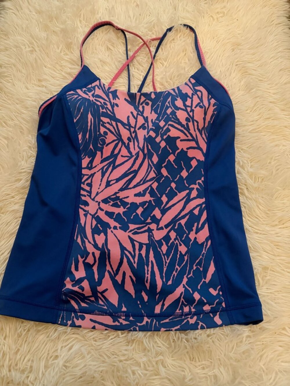 Lands' End Women's Tankini Swimsuit Top Blue and Pink Size 8